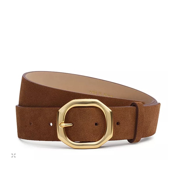 rag & bone Accessories - Rag & Bone Audrey Belt Pecan Brown Suede Gold Octagon Buckle Womens Sz M